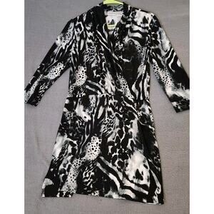 CHICO'S Dress Animal‎ Print Faux Wrap Jersey Knit Vneck Black White Sz 0 Small 4